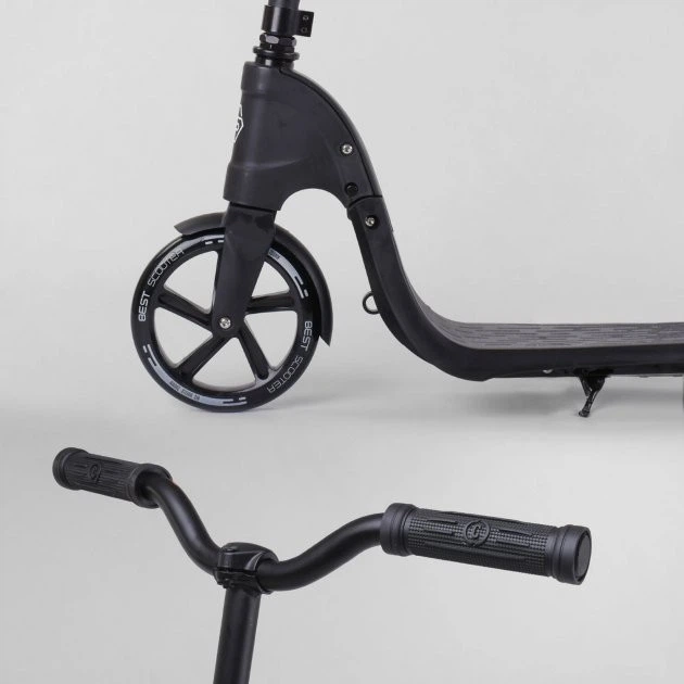 Самокат детский двухколесный Best Scooter от 8 лет широкий руль черный 72378 - изображение 5