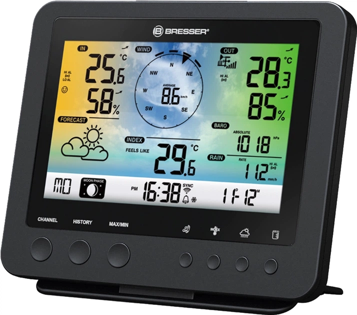 Метеостанція Bresser Weather Center Wi-Fi Color 5-in-1 Profi Sensor Black (7002580) - зображення 3