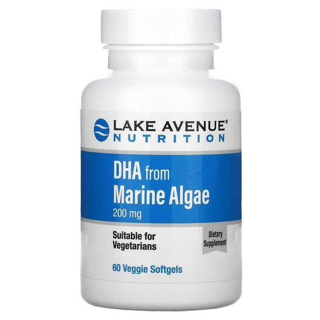 ДГК из морских водорослей, Lake Avenue Nutrition, растительная омега, 200 мг, 60 растительных капсул - изображение 1