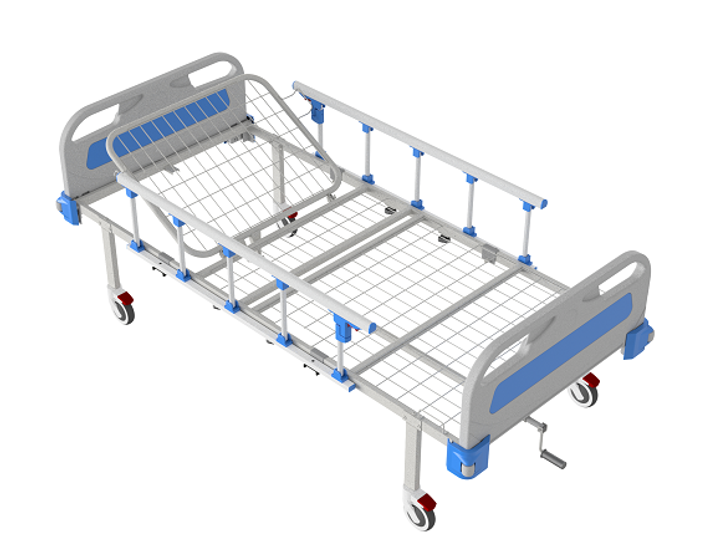 Ліжко медичне функціональне АТОН КФ-2-МП-БП-ОП-К75 з пластиковими бильцями, огорожами та колесами 75 мм - зображення 1