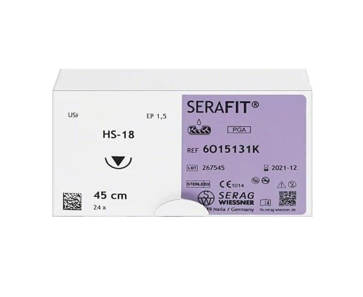 SERAFIT фарбований шовний матеріал 1 шт. (4/0 об.реж голка 18 мм, 3/8 кола, з довжиною нитки 45 см, Serag-wiessner, шовний матеріал), 9110-2224 - зображення 1