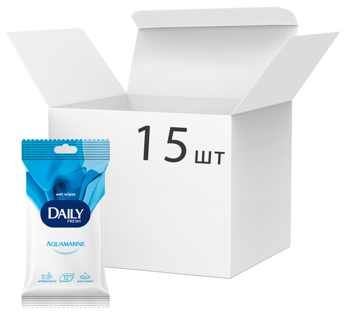 Упаковка вологих серветок Daily Fresh Aquamarine універсальних 15 пачок по 15 шт. (42228105) - зображення 1