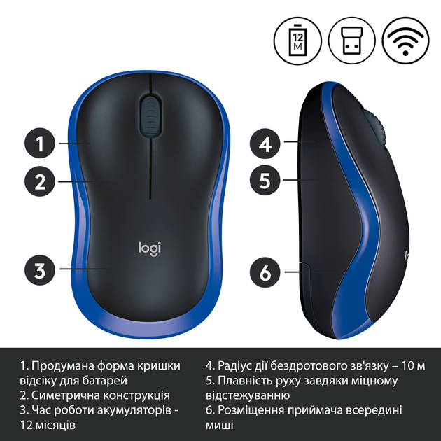 Миша Logitech M185 Wireless Blue (910-002239) - зображення 4