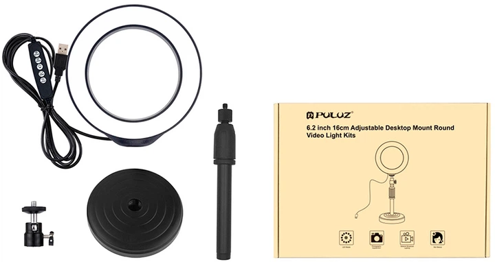 Кільцева USB RGBW LED-лампа Puluz PKT3047B 6.2" + настільне кріплення - зображення 2