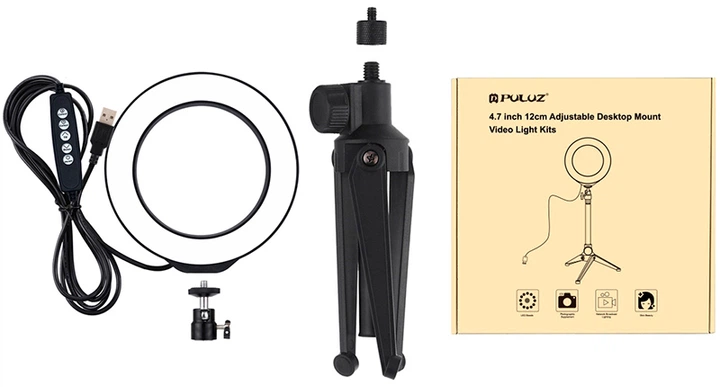 Кільцева USB RGBW LED-лампа Puluz PKT3049B 4.7" + настільний штатив - зображення 2