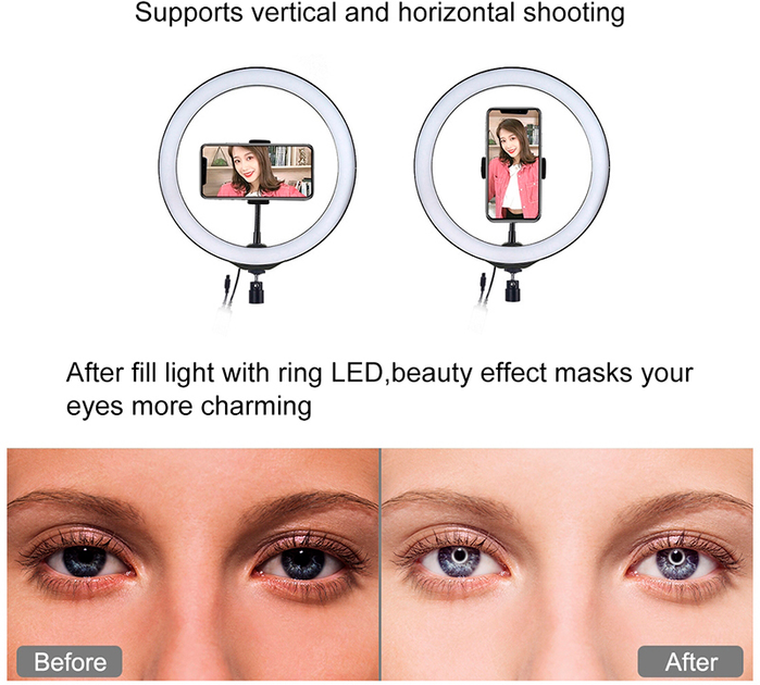 Кільцева USB LED-лампа Puluz PKT3035 10" + штатив 1.1 м - зображення 7