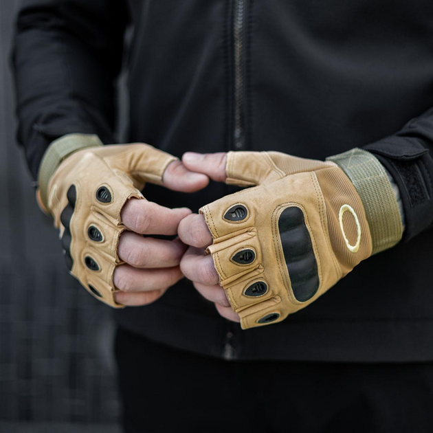 Тактичні рукавички, безпалі, з накладкою, Cayote M - зображення 2