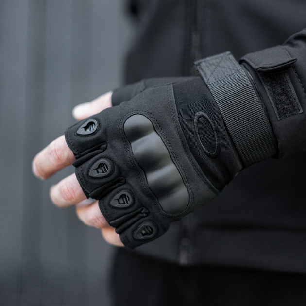 Тактические перчатки, беспалые, с накладкой, Черные XL - изображение 2