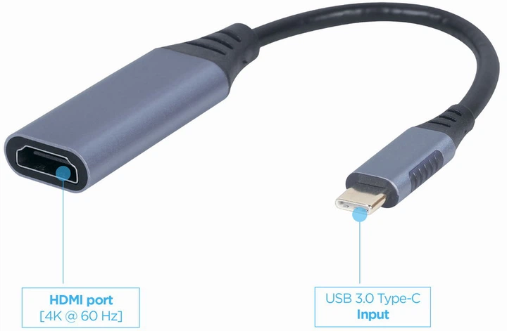 Adapter Cablexpert USB Type-C do HDMI 0,15 m szary (A-USB3C-HDMI-01) - obraz 3