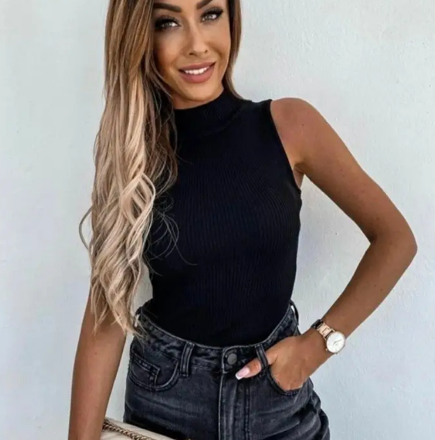 Майка жіноча з коміром в рубчик GF2699 р46 чорна – низькі ціни, кредит ...