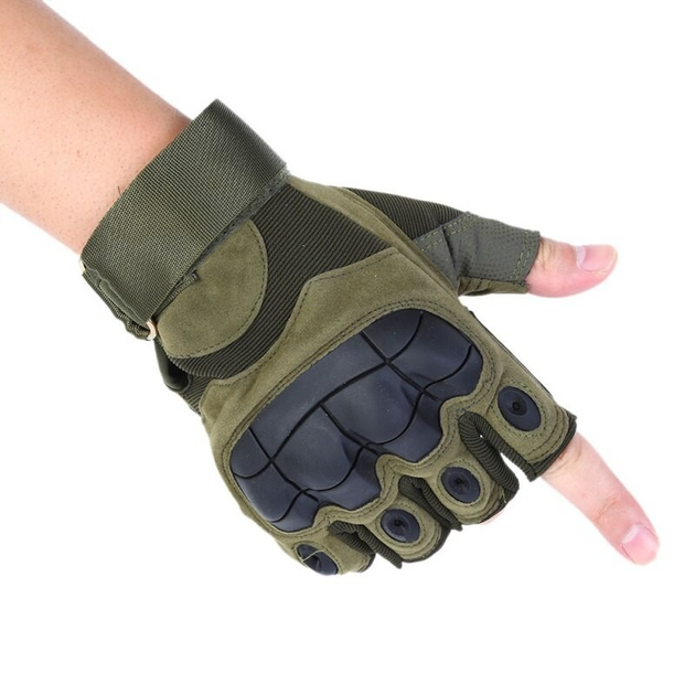 Перчатки тактические COMBAT без пальцев размер L летние цвет хаки со вставками штурмовые - изображение 1