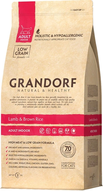 Сухой корм для кошек Grandorf Lamb & Rice Adult Indoor ягненок с рисом 2 кг (5404009502025) 