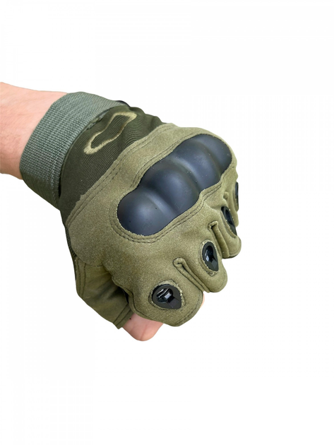Тактические перчатки военные с открытыми пальцами с косточками цвет олива размер XL 1 пара - изображение 2