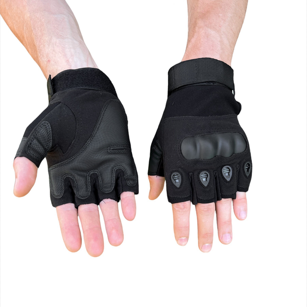 Тактические перчатки военные с открытыми пальцами Армейские перчатки с косточками цвет черный размер XL 1 пара - изображение 1