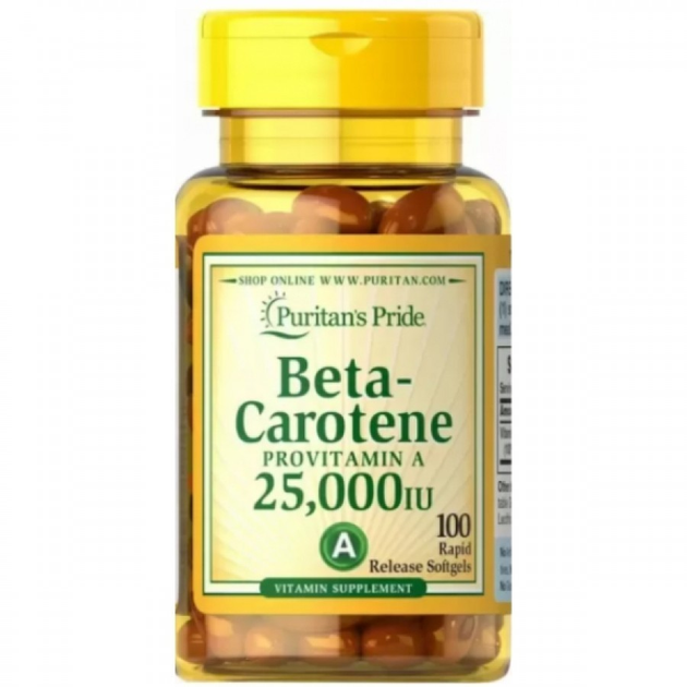 Бета-каротин, Beta-Carotene, Puritan's Pride, 25 000 МЕ, 100 гелевых ...
