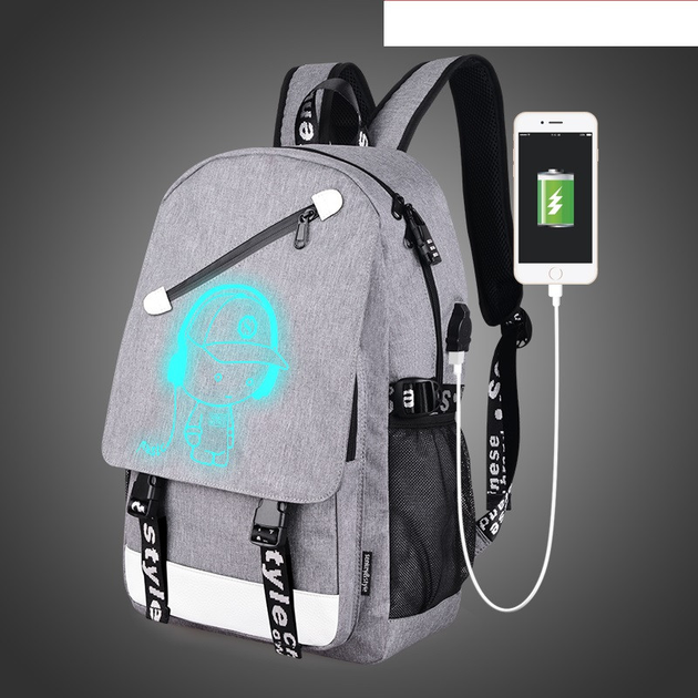 Рюкзак Music серый с USB светящийся в темноте с кодовым замком Senkey ...