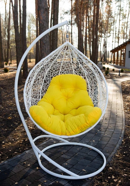 Кресло-кокон подвесное для сада Woody Белый, цвет подушки желтый (металл/ротанг) 