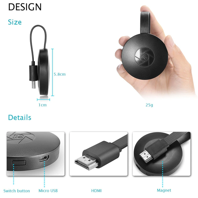 4K медіаплеєр Chromecast з Wi-Fi для перегляду ТБ, YouTube (5002052) - зображення 3