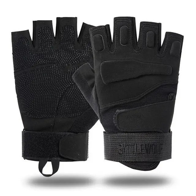 Перчатки тактические с открытыми пальцами летние с косточками Черные - изображение 1