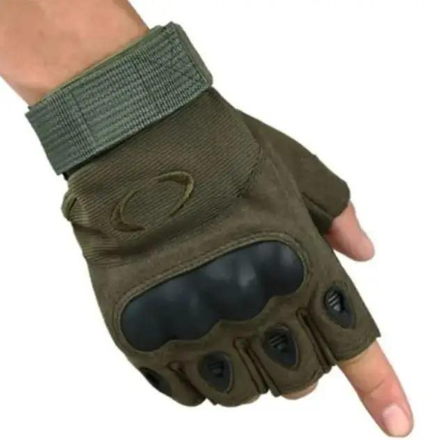 Летние тактические перчатки с открытыми пальцами с косточками Темный Хаки - изображение 1