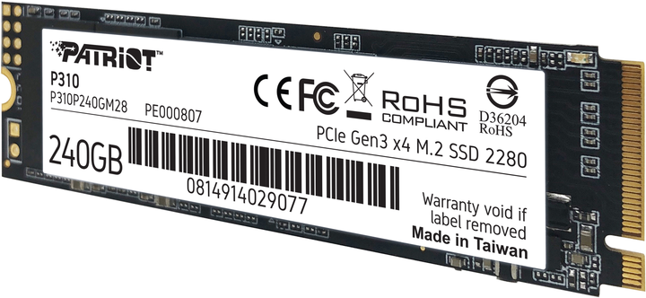 SSD диск Patriot P310 240GB M.2 2280 NVMe PCIe 3.0 x4 3D NAND TLC (P310P240GM28) - изображение 5