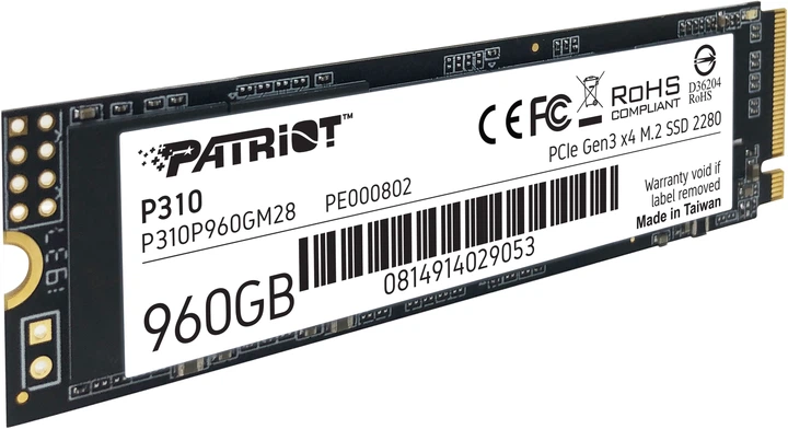 Dysk SSD Patriot P310 960 GB M.2 2280 NVMe PCIe 3.0 x4 3D NAND TLC (P310P960GM28) - Zdjęcie 4 Dysk SSD Patriot P310 960 GB M.2 2280 NVMe PCIe 3.0 x4 3D NAND TLC (P310P960GM28) - obraz 4