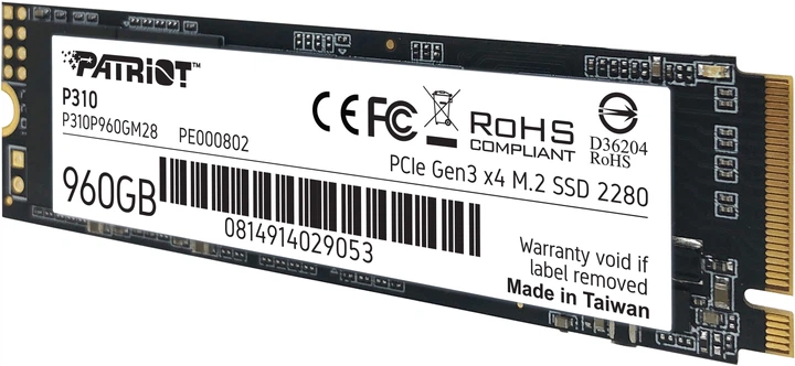 Dysk SSD Patriot P310 960 GB M.2 2280 NVMe PCIe 3.0 x4 3D NAND TLC (P310P960GM28) - Zdjęcie 5 Dysk SSD Patriot P310 960 GB M.2 2280 NVMe PCIe 3.0 x4 3D NAND TLC (P310P960GM28) - obraz 5