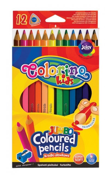 Олівці кольорові Jumbo 17.5 см з точилкою 12 кольорів, Colorino (15530PTR) - Фото 1 Олівці кольорові Jumbo 17.5 см з точилкою 12 кольорів, Colorino (15530PTR) - зображення 1