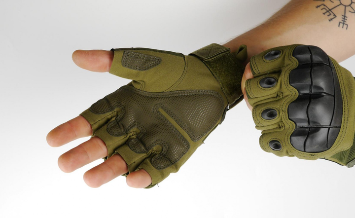 Тактические перчатки беспалые Green L - изображение 2