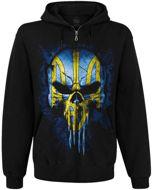 Худі Rockway Череп (Punisher) із Тризубом (жовто-блакитний) на блискавці Чорний, Размер S 
