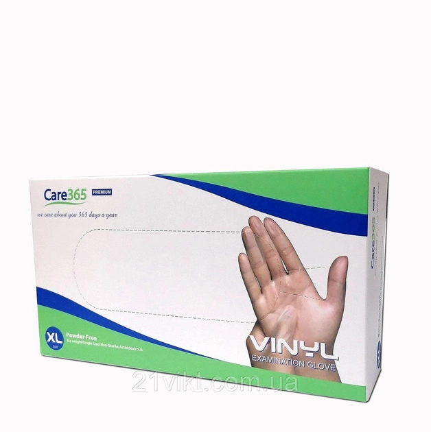 Перчатки Care 365 Виниловые неопудреные размер XL 100 шт. прозрачные - изображение 1