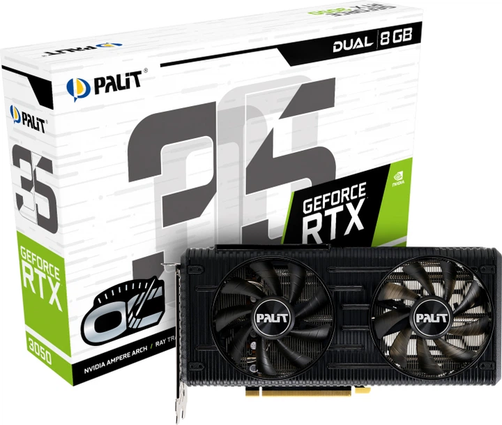 Видеокарта Palit PCI-Ex GeForce RTX 3050 Dual OC 8GB GDDR6 (128bit