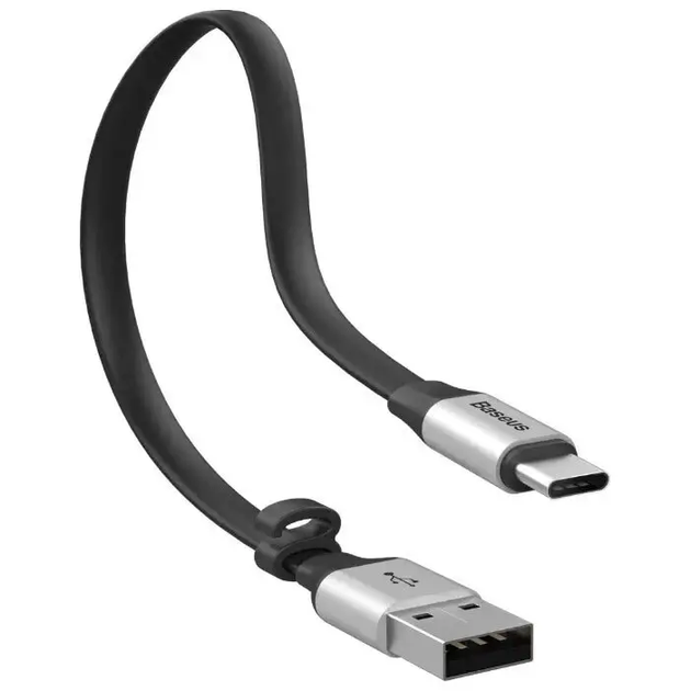 Кабель Baseus Nimble Type-C 2 A короткий плоский провід із фіксатором 0.23 м Silver (CATMBJ-0S) - Фото 1 Кабель Baseus Nimble Type-C 2 A короткий плоский провід із фіксатором 0.23 м Silver (CATMBJ-0S) - зображення 1