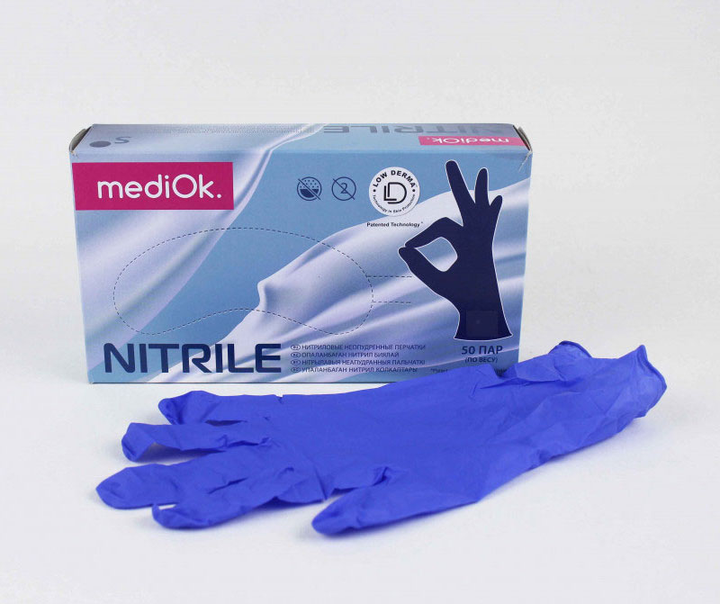 Перчатки нитриловые XS фиолетовые Mediok неопудренные 100 шт - изображение 2