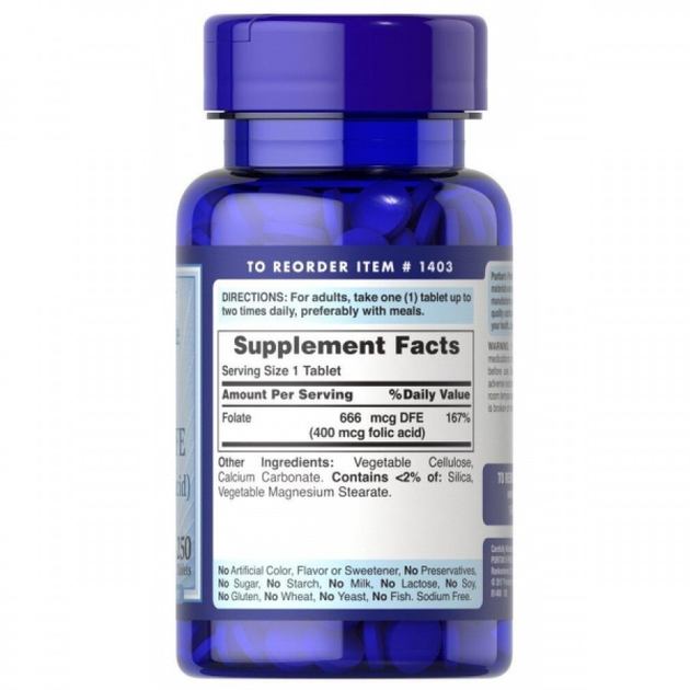 Фолиевая кислота, Folic Acid, Puritan's Pride, 400 мкг, 250 таблеток ...