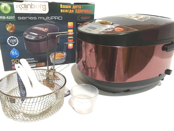 Мультиварка пароварка с фритюрницей Rainberg RB-6207 Pro 12 программ 6 л 1500W Розовая - изображение 2