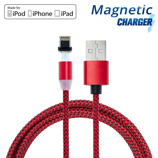 Магнитный кабель Lightning "X-Cable" 2А Красный, магнитный шнур для ...