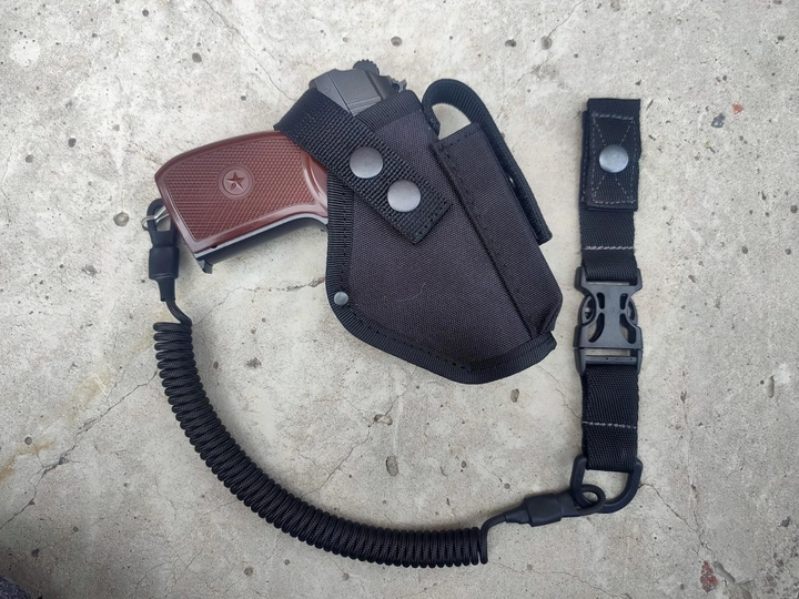 Кобура поясная для пм + шнур страховочный петля Фастекс с чехлом подсумком под магазин Oxford чёрная 11609-3 MS - изображение 1
