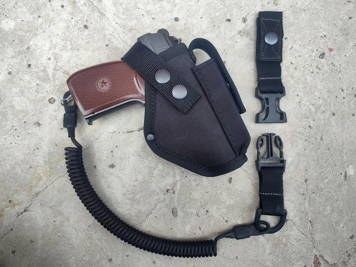 Кобура поясная для пм + шнур страховочный петля Фастекс с чехлом подсумком под магазин Oxford чёрная 11609-3 MS - изображение 2