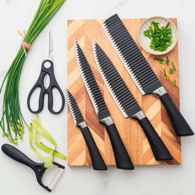 Набір кухонних ножів 6 штук з нержавіючої сталі Набір ножів з ножицями Bobssen ER-0238A - зображення 1