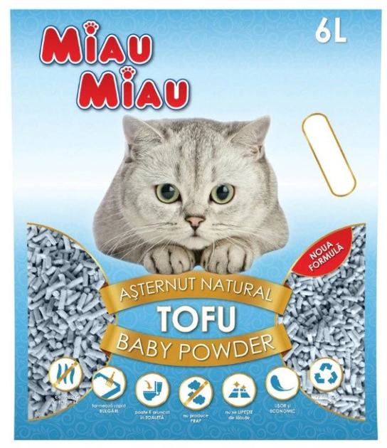 Наполнитель для кошачьего туалета соевый Miau Miau Тофу Детская пудра 6 .
