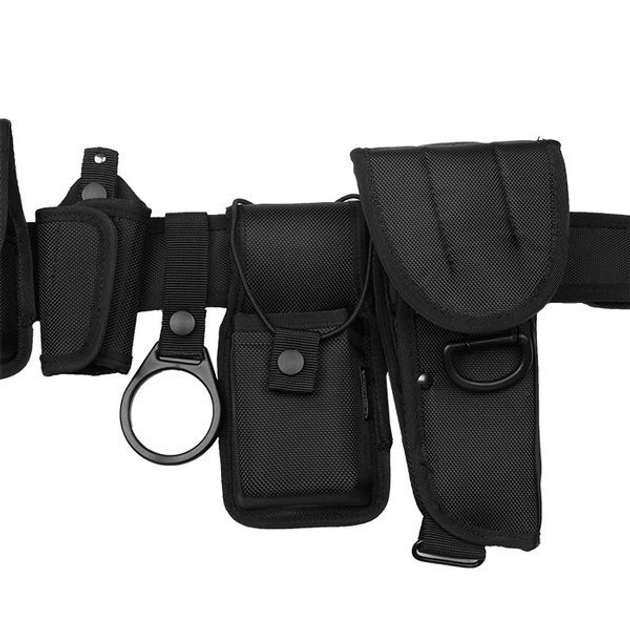 Ремінь тактичний MFH з кобурою для пістолета, наручників, газового балончика, ліхтаря, рації, кийки та ключів - Black - 22763A - зображення 2