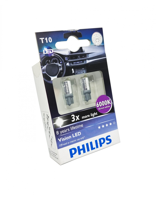 Комплект светодиодных ламп PHILIPS W5W T10 Vision LED 6000K white 12V  129346000KX2 (01198) – фото, отзывы, характеристики в интернет-магазине  ROZETKA от продавца: Аutoexpect