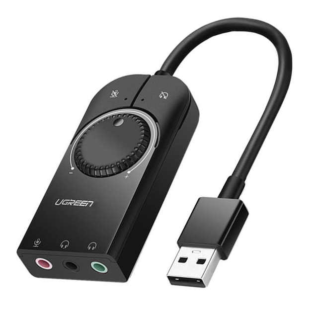 Зовнішня звукова карта Ugreen USB 2.0 c регулятором гучності CM129 (Чорна, 1м) - изображение 1