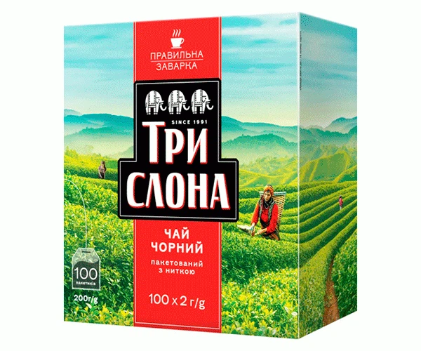 Черный чай Три Слона Классический в пакетиках 100 шт - Фото 1 Черный чай Три Слона Классический в пакетиках 100 шт - изображение 1