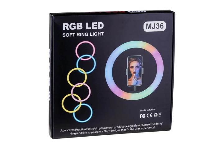 Лед-лампа кольцевая для студийного освещения Ring RGB MJ 36 36см с пультом и штативом для фото и видео - изображение 4