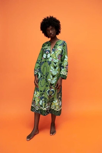 Сукня жіноча Zara Woman Midi Floral Printed Poplin Dress XS Зелена