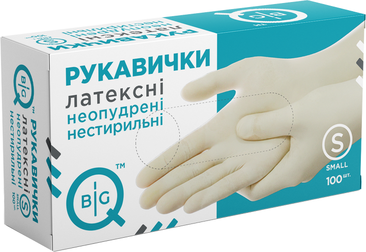 Перчатки медицинские BigQ нестерильные латексные смотровые неопудренные L 100 шт (8859705100407) - изображение 1