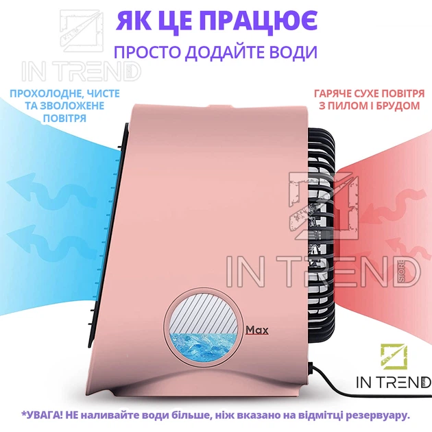 Мини кондиционер Air Cooler M201 Розовый портативный USB охладитель с подсветкой - Фото 6 Мини кондиционер Air Cooler M201 Розовый портативный USB охладитель с подсветкой - изображение 6