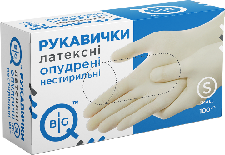 Перчатки медицинские BigQ нестерильные латексные смотровые опудренные S 100 шт (8859705100353) - изображение 1